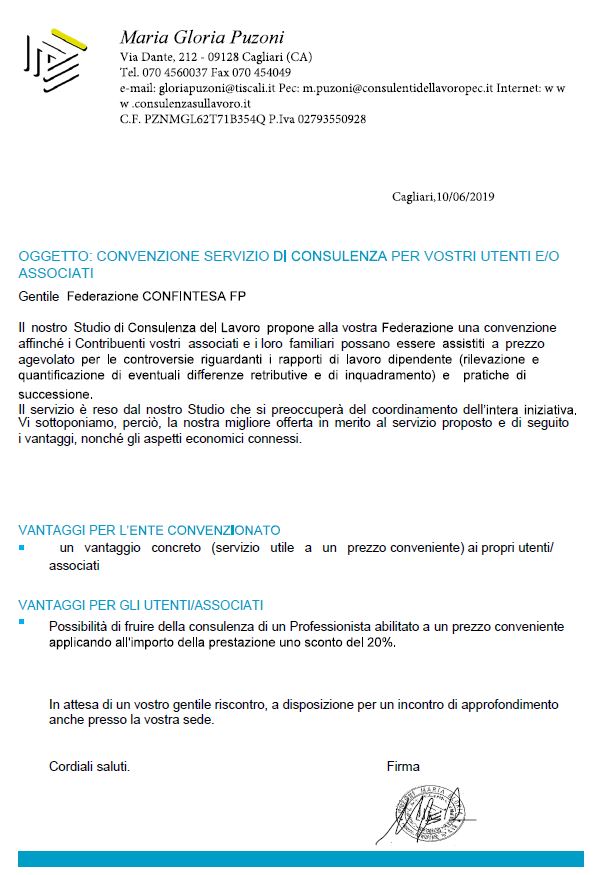 Nuova Convenzione con lo Studio di Consulenza del Lavoro di Maria Gloria PUZONI a Cagliari